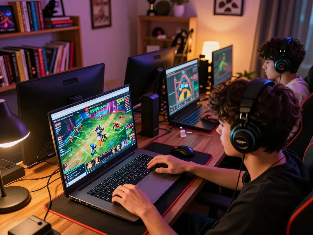 Player engaged with kp88.com online casino on laptop in cozy home gaming setup.