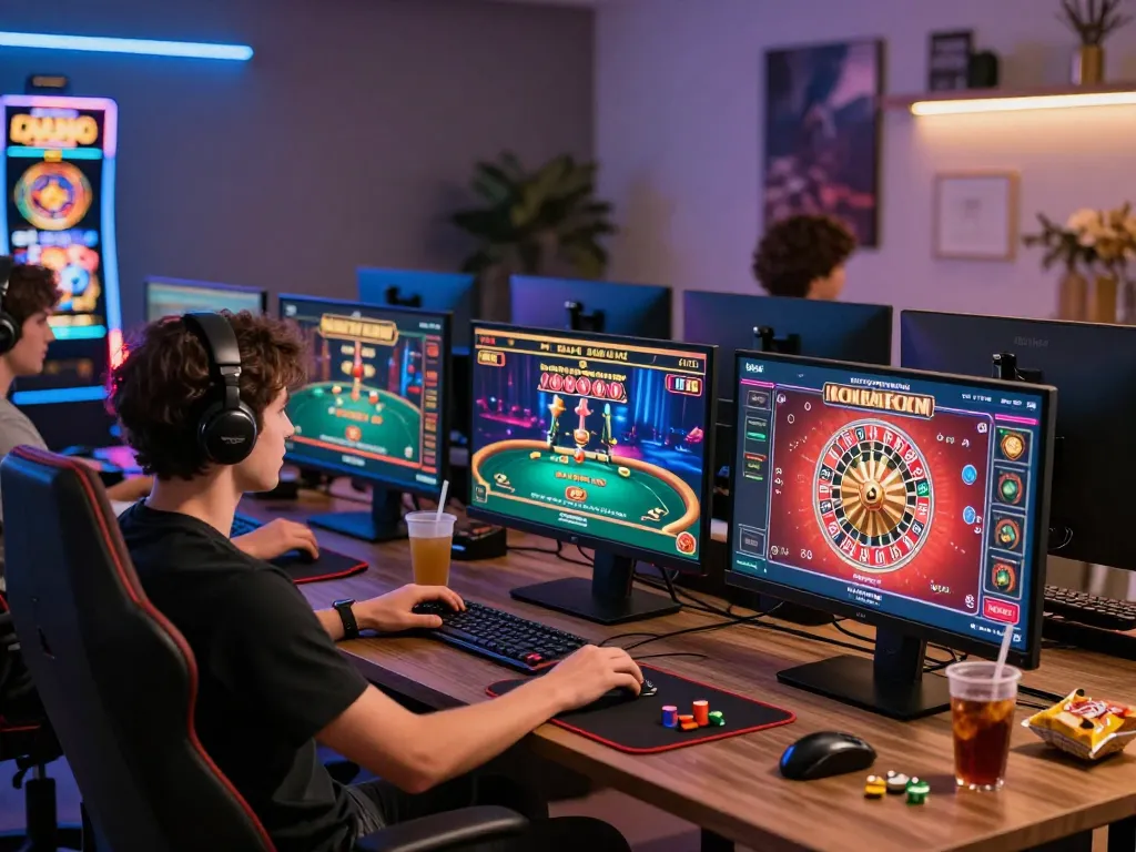 Engaged player enjoying five88 online gaming with multiple screens showcasing strategic gameplay.