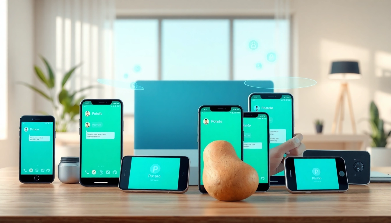 Potato app interface showcased on Android and iOS devices emphasizing secure communication features.