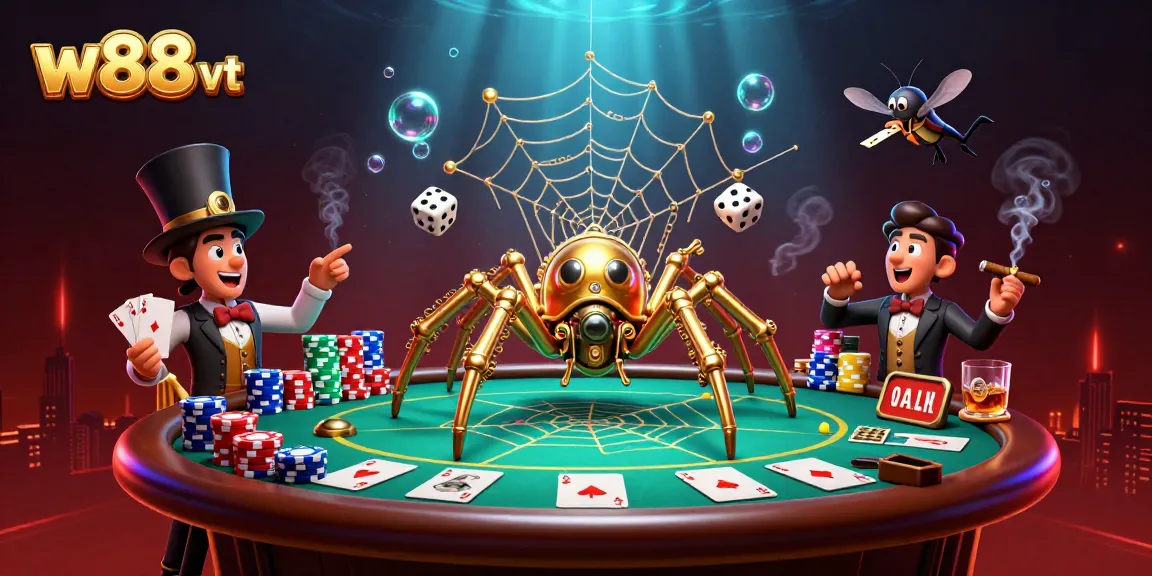 Mô phỏng 3D đầy màu sắc về sự hấp dẫn của w88 vt trong trò chơi poker sôi động.