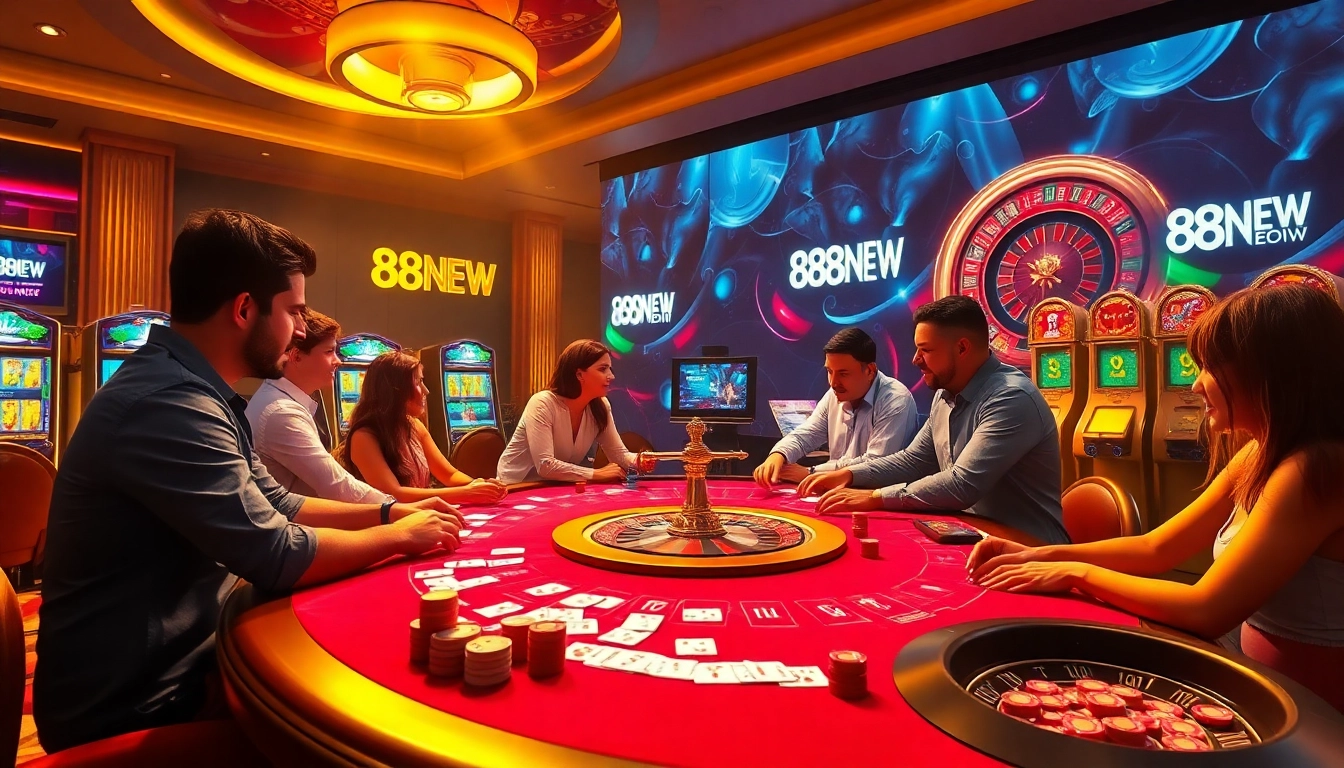 Experience the excitement of nhà cái 888NEW with vibrant casino visuals illustrating gambling action.