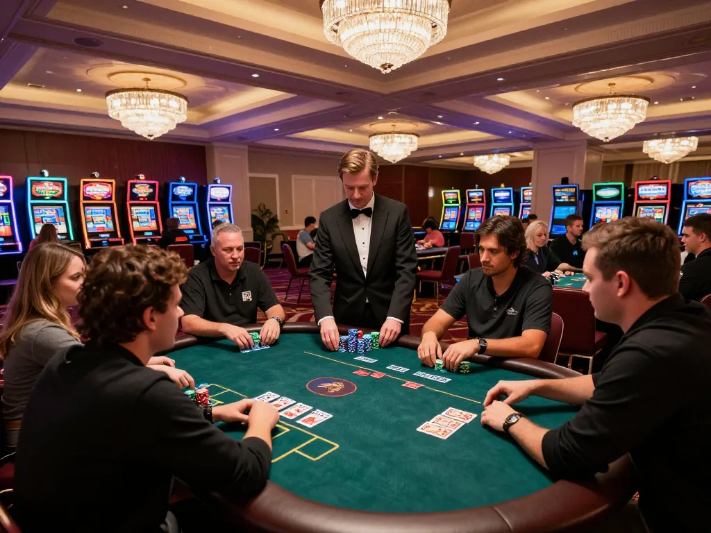 Engaged players at a go88 poker table during an exciting tournament, showcasing vibrant casino atmosphere.