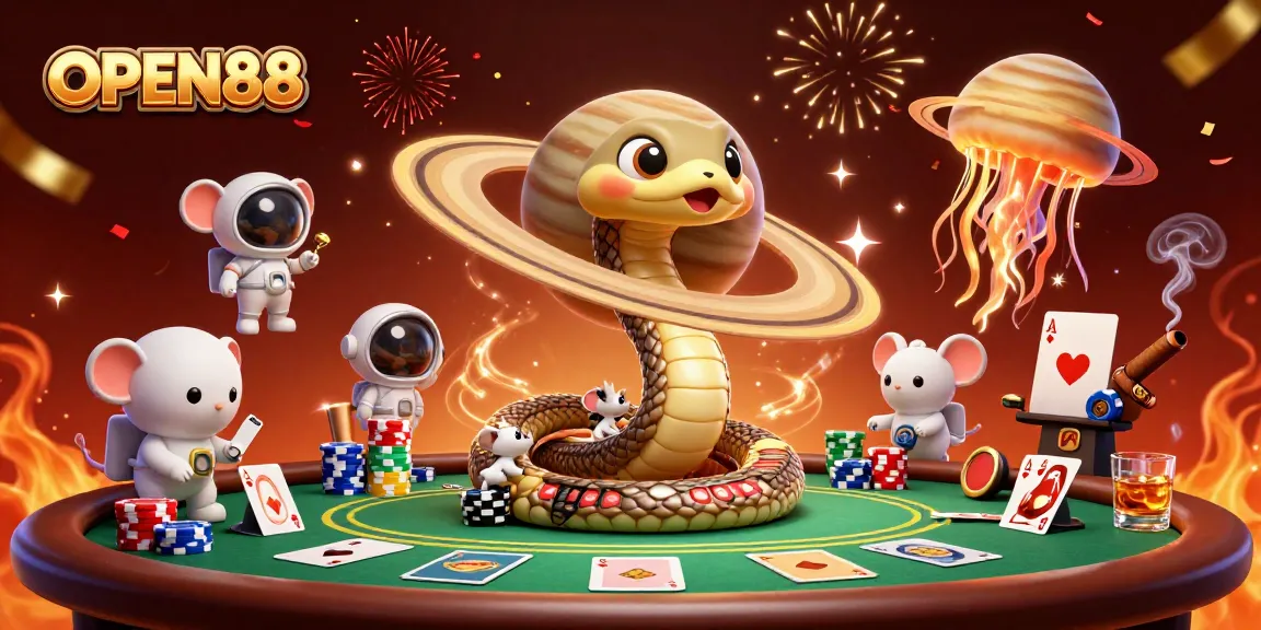 Experience thrilling bets at OPEN88, where a 3D Saturn ring snake spins roulette while astronaut mice play.