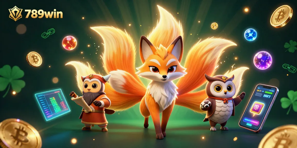 Engage with 789win through vibrant 3D illustration showcasing a magical fox spirit and treasures.