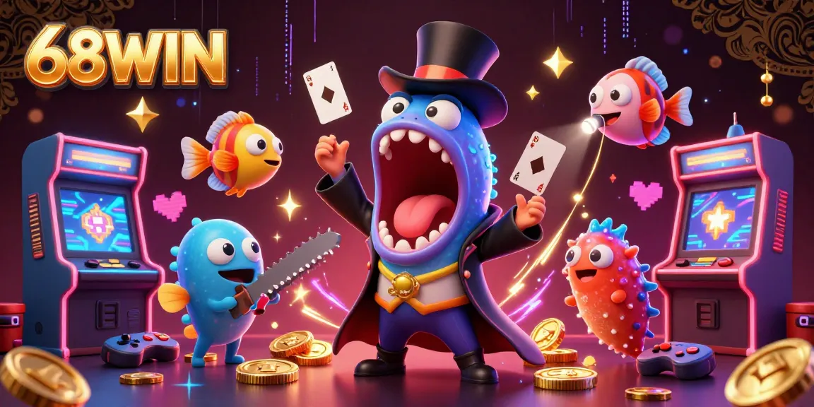 Experience thrilling gaming at 68WIN with cartoon creatures bringing excitement to the casino scene.