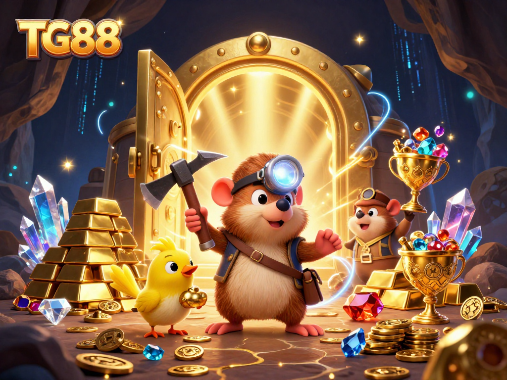 Winning strategies at TG88 showcased in a vibrant 3D treasure cave scene, perfect for gamblers.