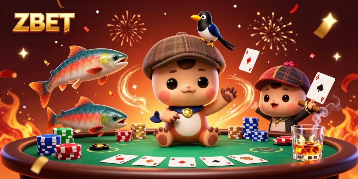 ZBET players enjoy a lively poker scene with a cute baby Nessie and colorful poker elements.