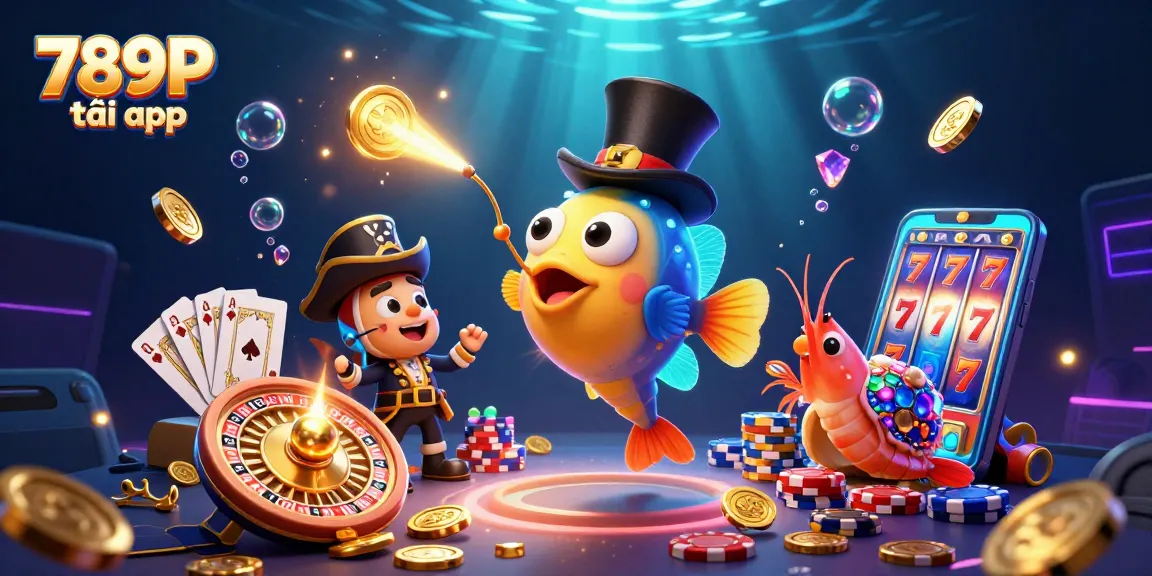Attract golden coins with 789P tải app featuring a deep-sea anglerfish, shrimp, and treasure snail.