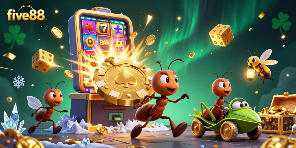 Engage in thrilling casino adventures with five88, featuring playful heist ants and golden treasures.