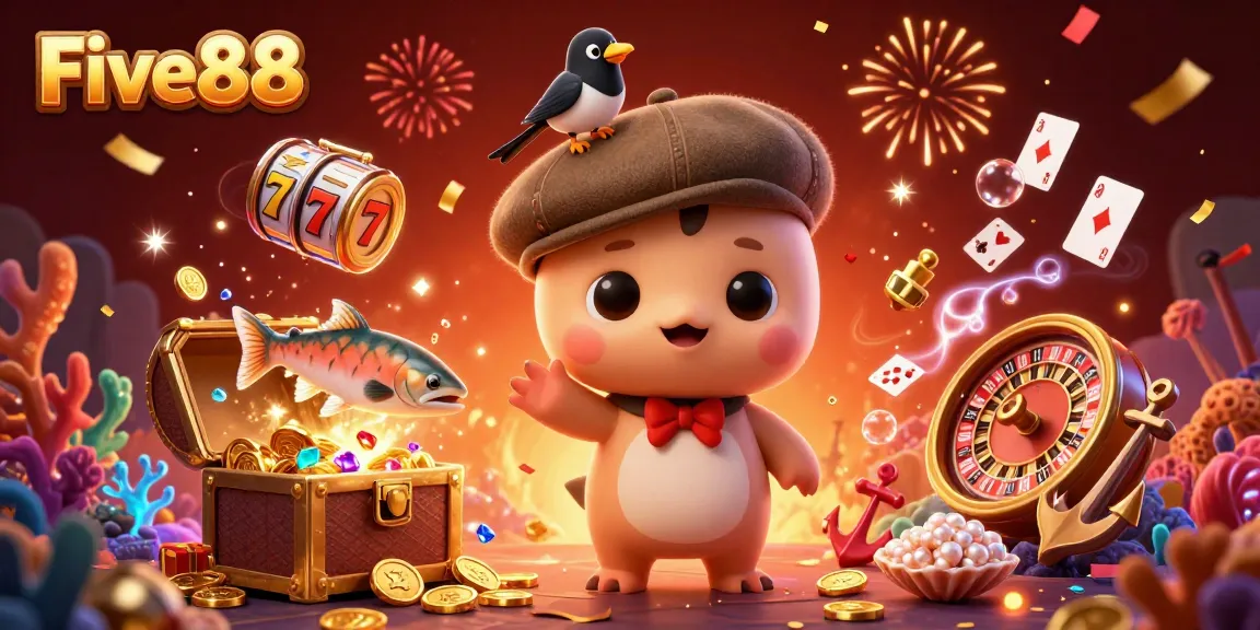 Experience the excitement of Five88 with vibrant 3D characters and thrilling casino elements.