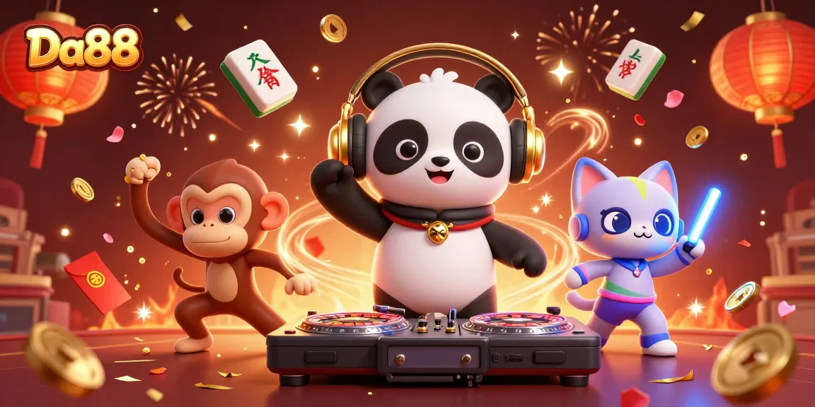Da88 features a DJ panda spinning roulette wheels with a lively atmosphere full of festive elements.
