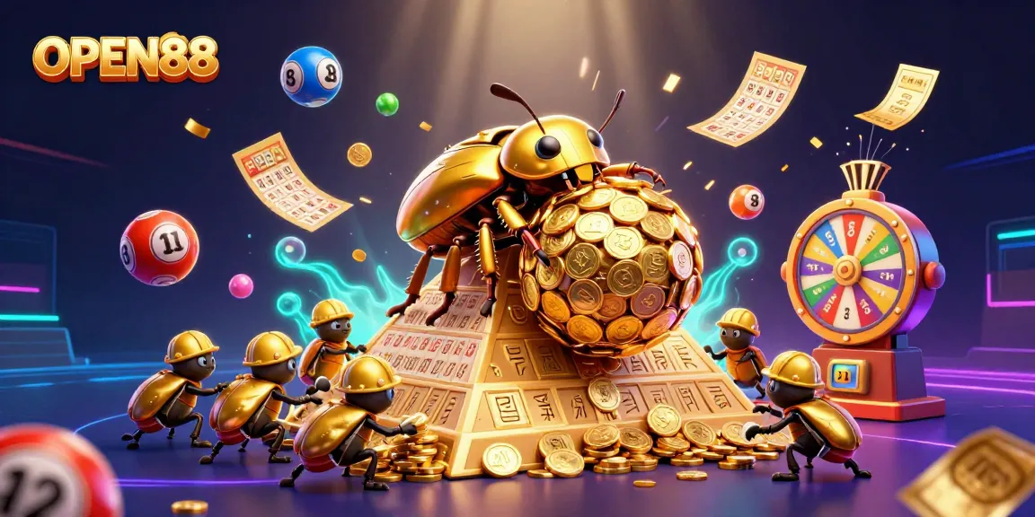 Engage with the vibrant world of OPEN88 as golden beetles illuminate the casino atmosphere.