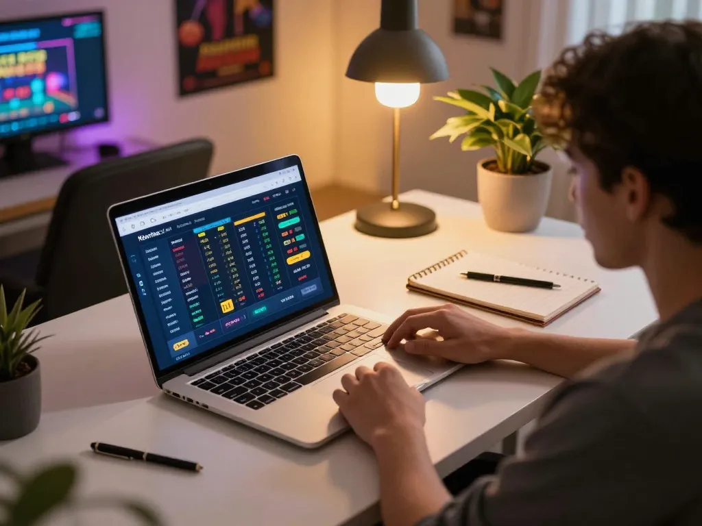 Engaging online betting experience on Keonhacai with a user analyzing betting options at a stylish desk.
