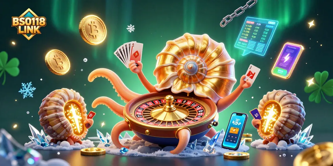 Engage in thrilling gameplay with BSO118 LINK at this vibrant digital casino scene featuring 3D characters.