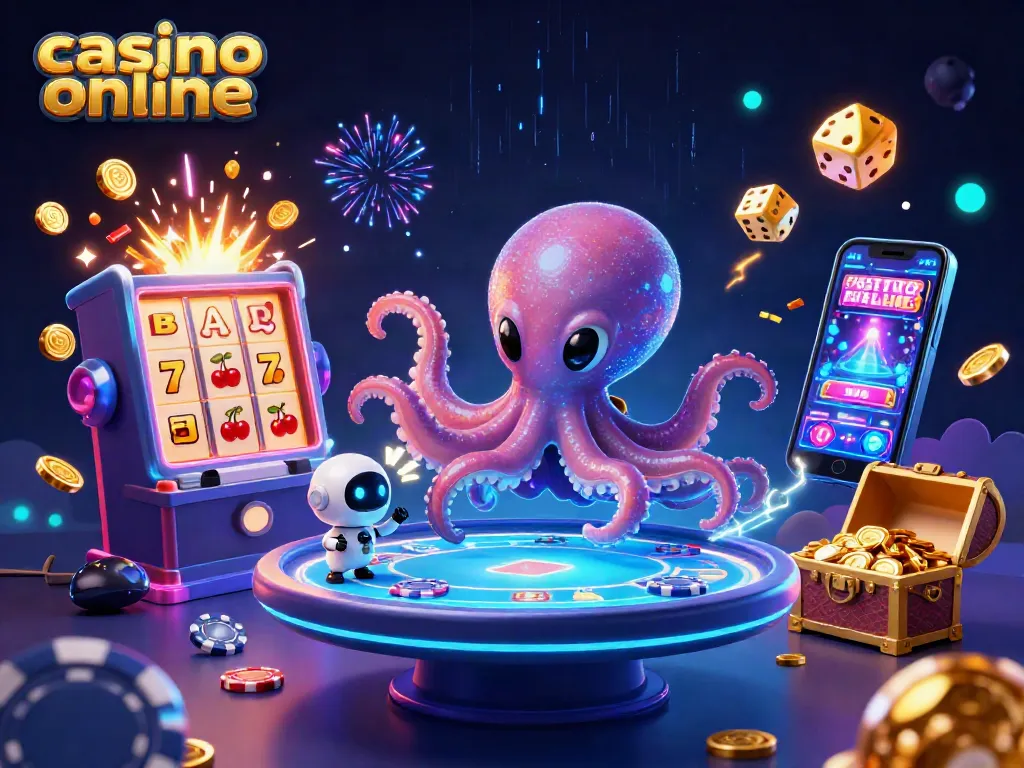 Giocando ai casino online con un alieno e un robot in un'illustrazione vivace.