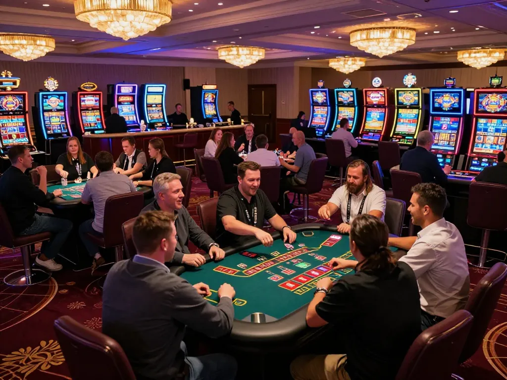 Players winning at TT88 blackjack table, celebrating thrilling moments in an upscale casino atmosphere