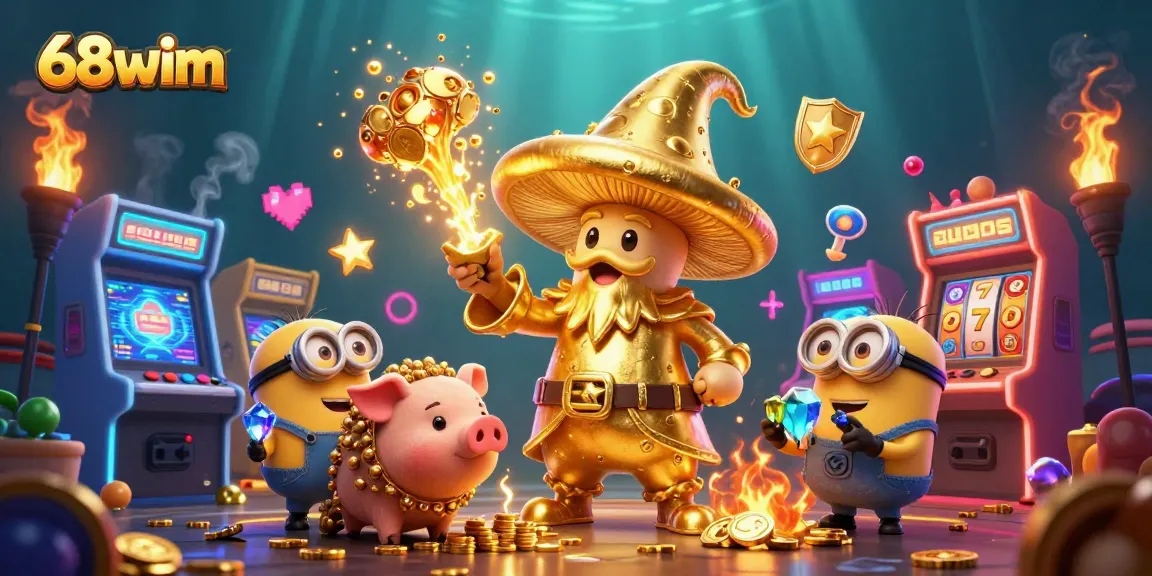 Experience thrilling adventures at 68wim with vibrant casino-themed 3D art showcasing magical treasures.