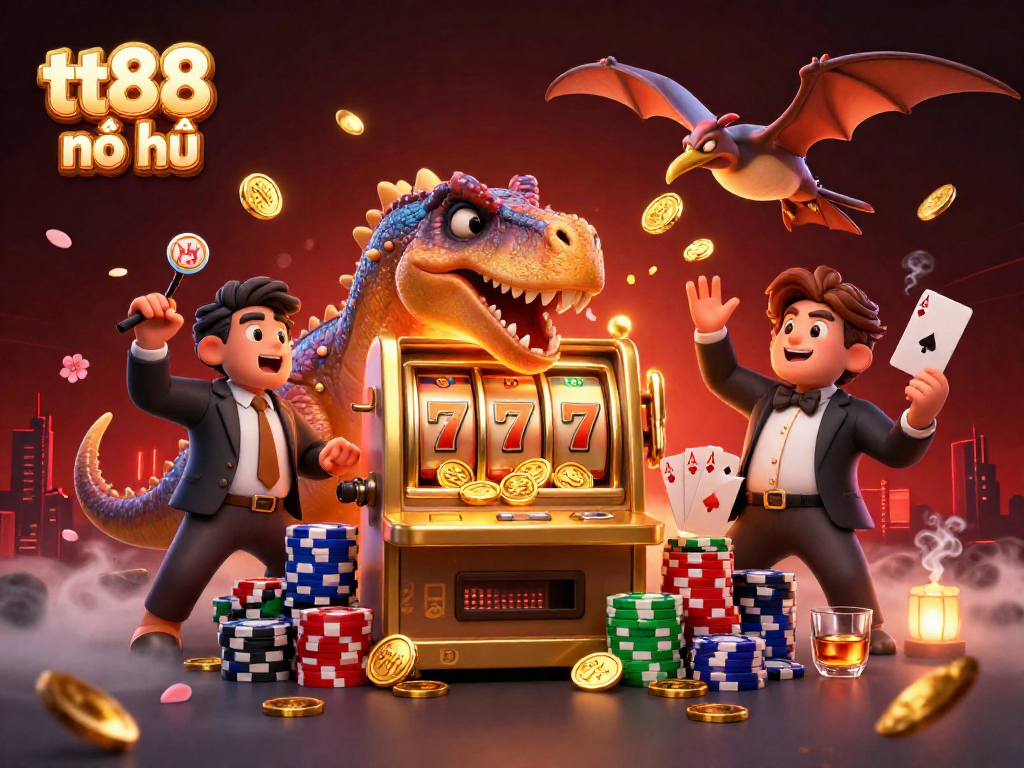 Experience tt88 nổ hũ at its finest with a dynamic casino scene featuring a playful dino jackpot!