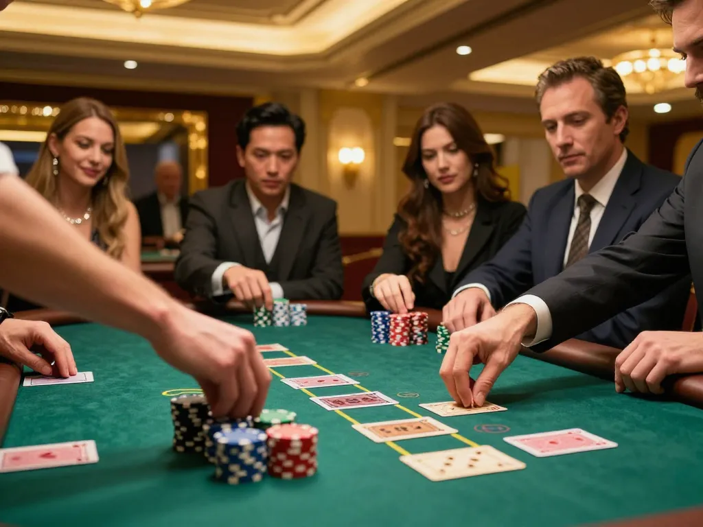 Engaging blackjack action at gamedoithuong88 casino with players making strategic bets