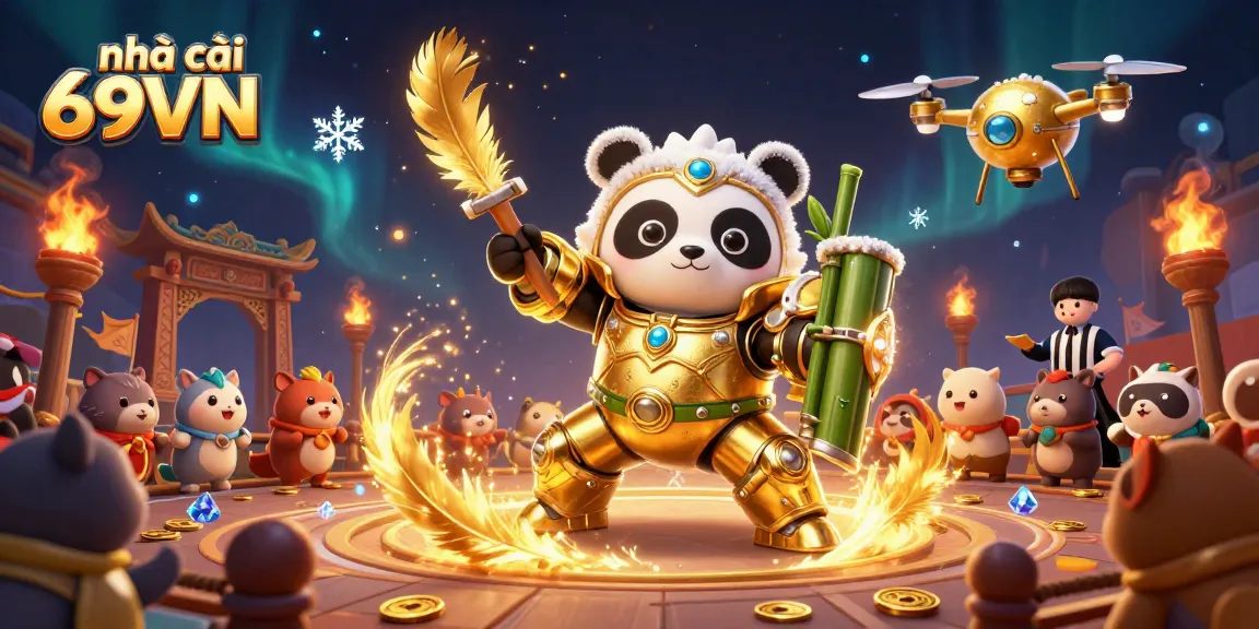 Engage with the vibrant atmosphere at nhà cái 69VN, showcasing dynamic gameplay and colorful characters in a packed gambling arena.