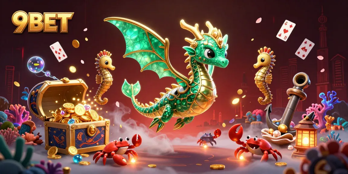 Engage with 9BET's thrilling underwater adventure featuring a majestic sea dragon, treasure, and vibrant visuals.