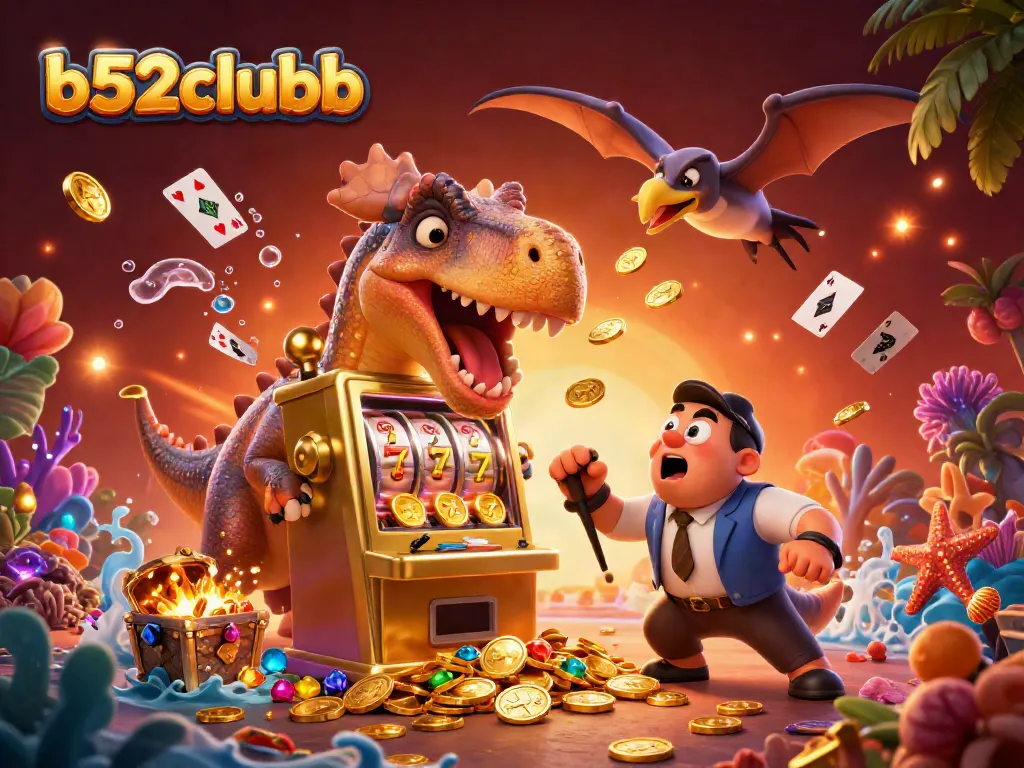 b52clubb players watch excitement as a pachycephalosaurus wins coins from a golden slot machine