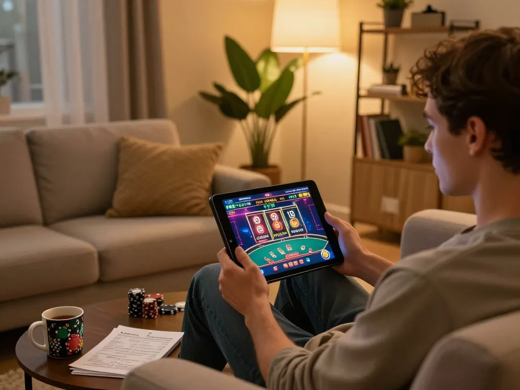 Home gaming setup featuring nhà cái tic88, emphasizing responsible betting strategies and casino interface.