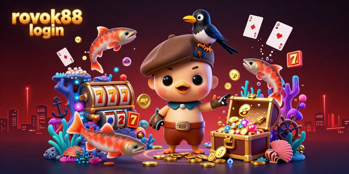 Join the excitement with rokok88 login in this vibrant underwater casino scene featuring cute characters, luck, and treasures!