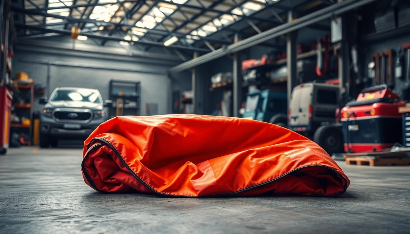 Utilizing a car fire blanket China to demonstrate safety features in an industrial setting.
