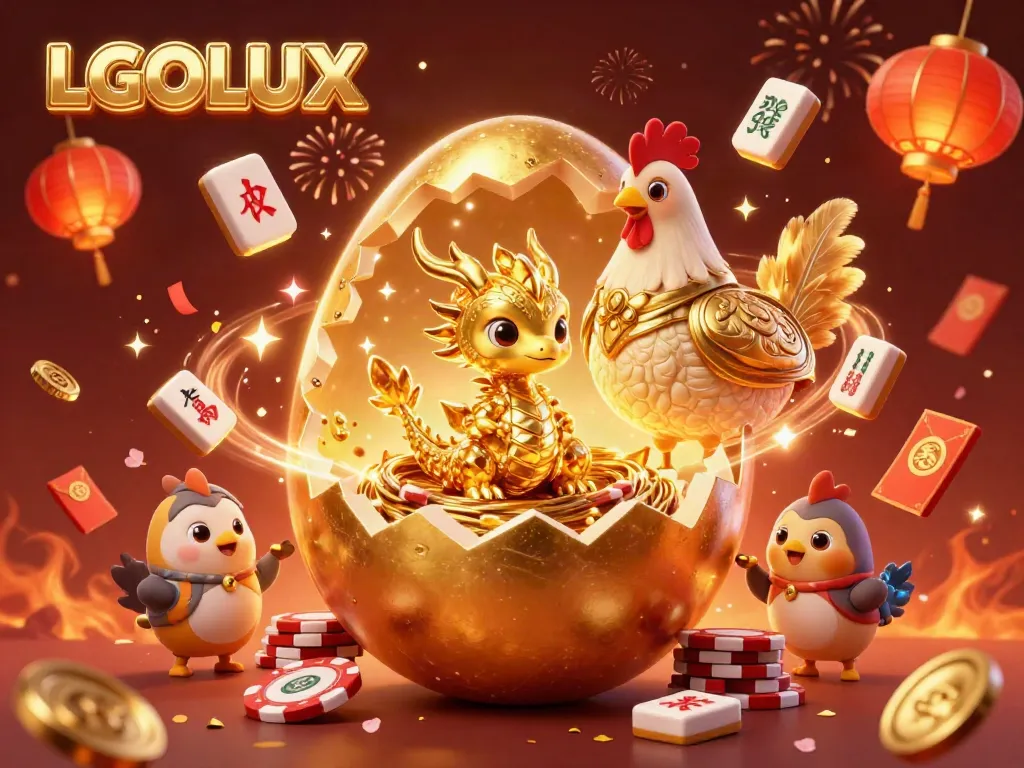 Experience breathtaking gaming magic with LGOLUX, featuring a golden dragon and poker chips in a dazzling celebration.