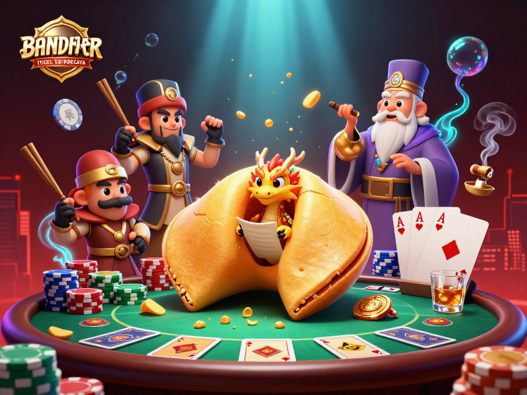 Engage with BANDAR TOGEL TERPERCAYA in this vibrant scene depicting fortunes and gambling excitement.