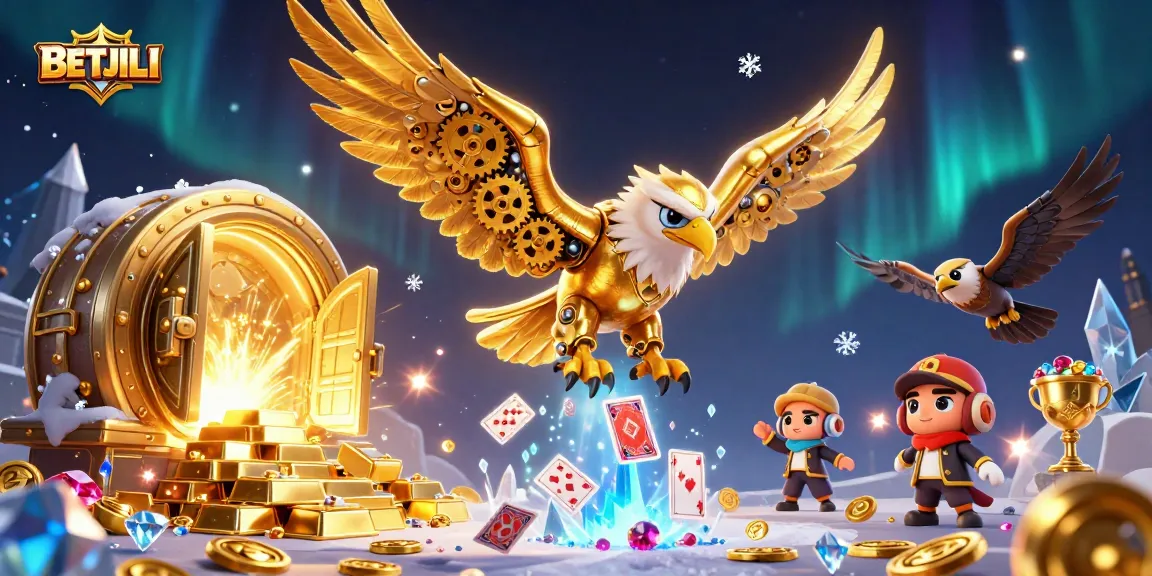 Experience thrilling betting with BETJILI, showcasing a cybernetic eagle diving through vibrant holographic cards.