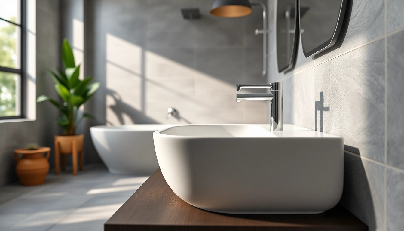 Erleben Sie sonni sanitär in einem modernen Badezimmer mit stilvollem Waschbecken und armaturen.