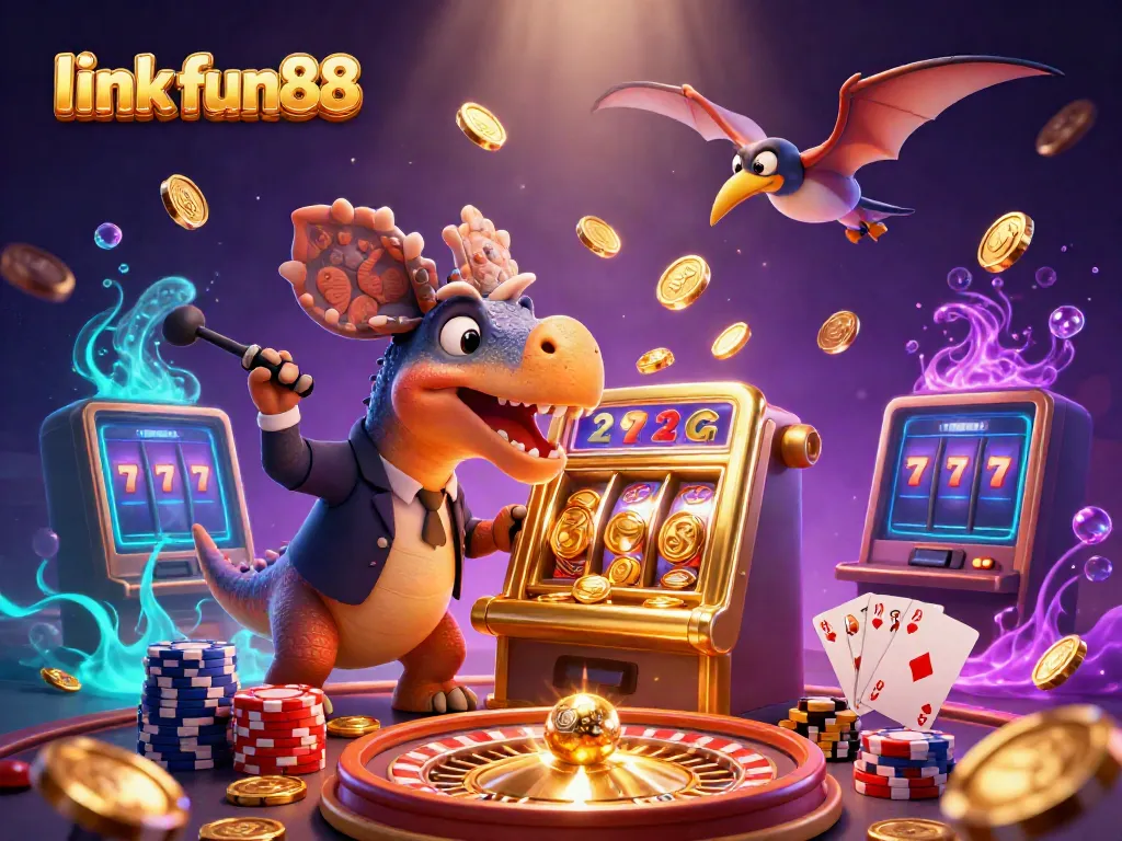 Experience excitement with link fun88, where a pachycephalosaurus plays slots and coins fly!