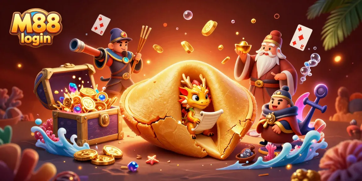 Experience the excitement of M88 login with this vibrant illustration showcasing online casino elements and characters.
