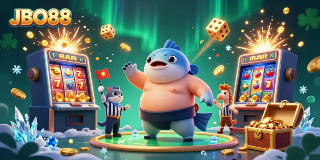 Experience thrilling gameplay at JBO88 with a whimsical underwater casino scene showcasing unique characters and dynamic elements.