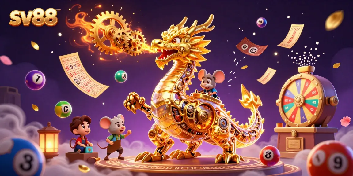 Experience the exciting gaming world of sv88 with vibrant lottery elements and a golden dragon!