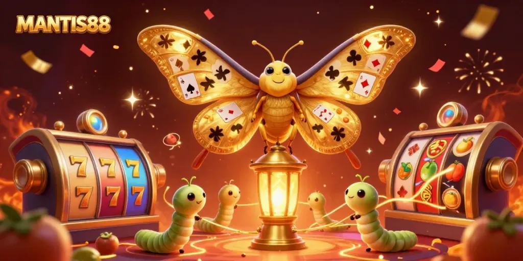 MANTIS88 offers an exhilarating online casino experience with vibrant slot elements, golden jackpots, and festive celebrations.