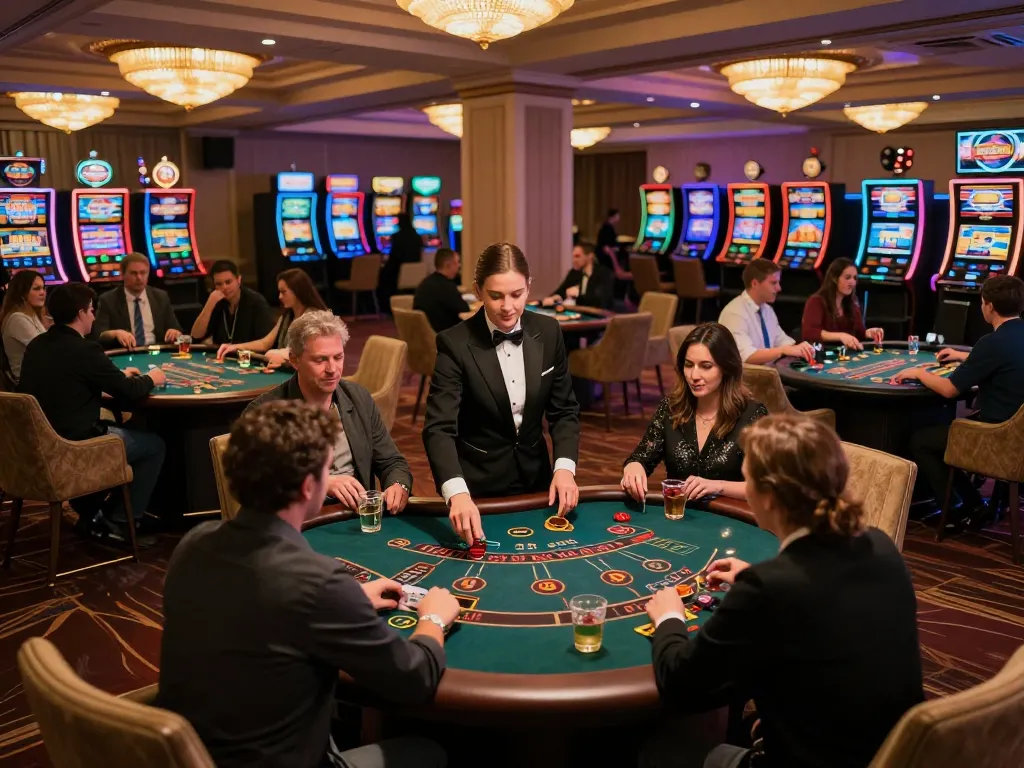 Players enjoying strategic gameplay at FA88VN's lively casino tables, showcasing excitement and elegance