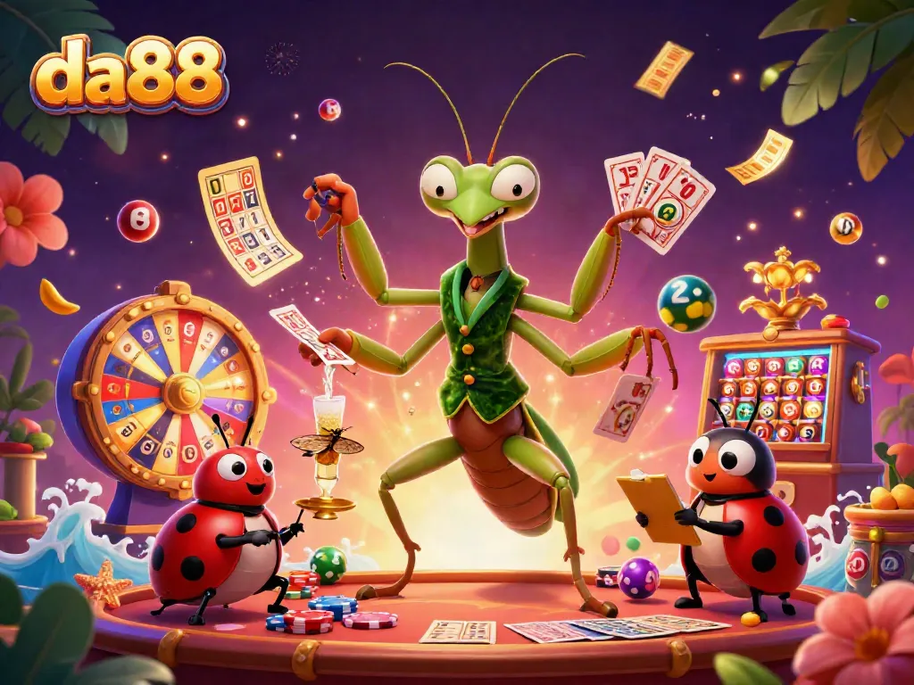 Experience dynamic gameplay at DA88 with thrilling lottery and gaming elements in a colorful casino scene.