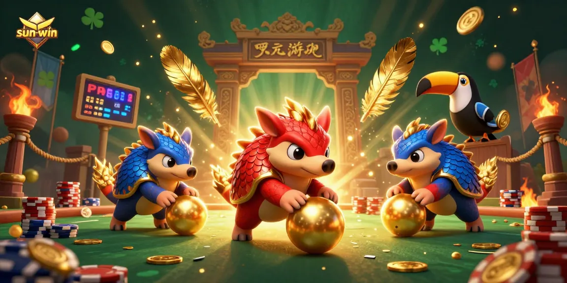 Experience the excitement of sun-win gaming with vibrant pangolins and golden poker chips.