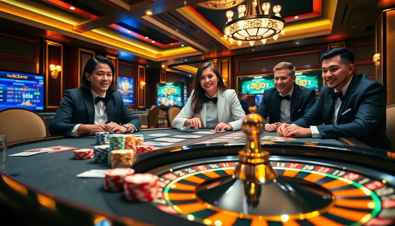Playing vibrant casino games at https://new88.pet/ with luxurious tables, thrilling players, and exciting gambling atmosphere.
