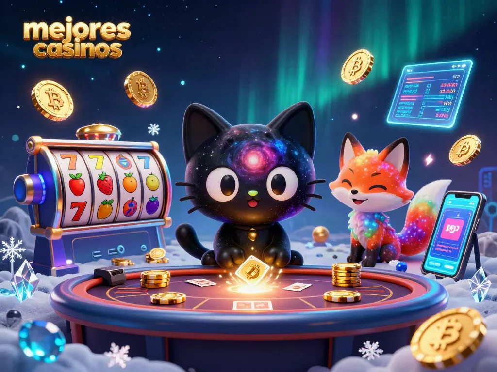Juega en los mejores casinos mientras los chips dorados giran alrededor de un gato cósmico.