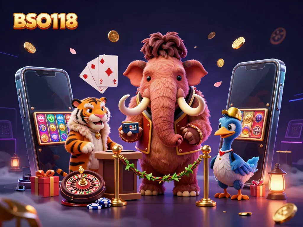 Experience BSO118's thrilling casino environment with vibrant characters and dynamic gaming elements