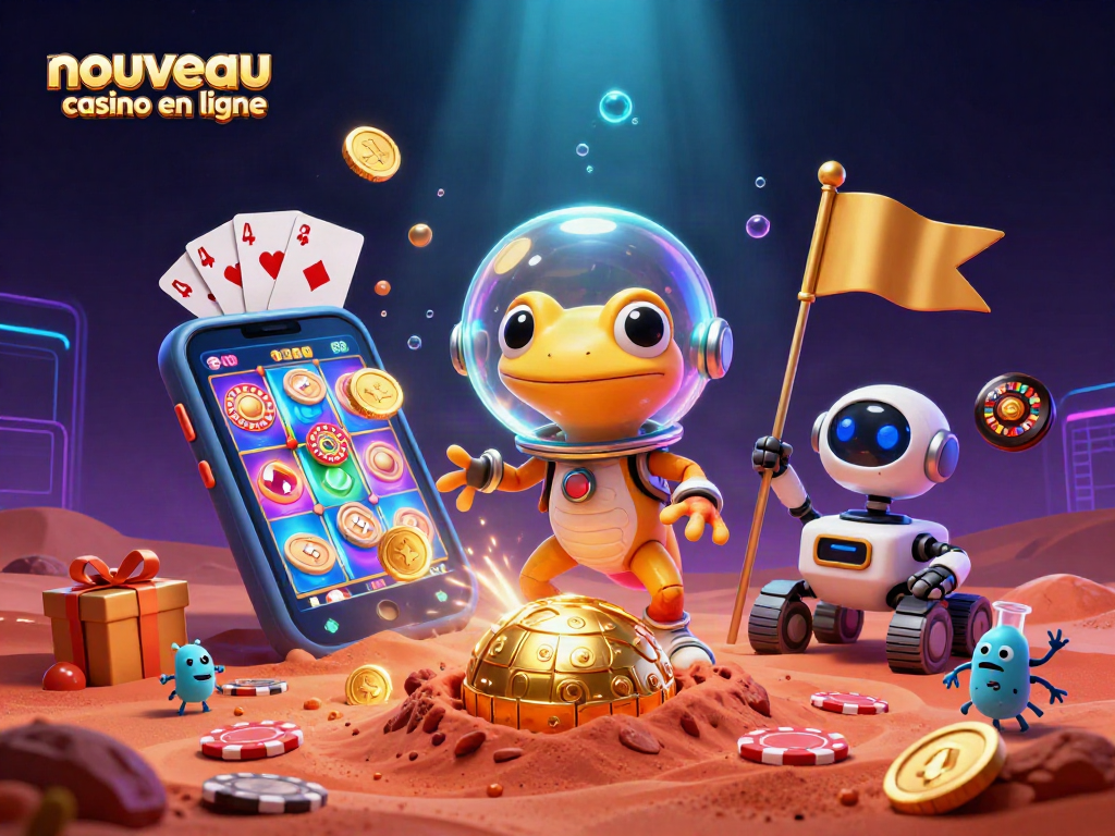 Découvrez le nouveau casino en ligne avec un gécko martien en combinaison spatiale et un robot explorateur.