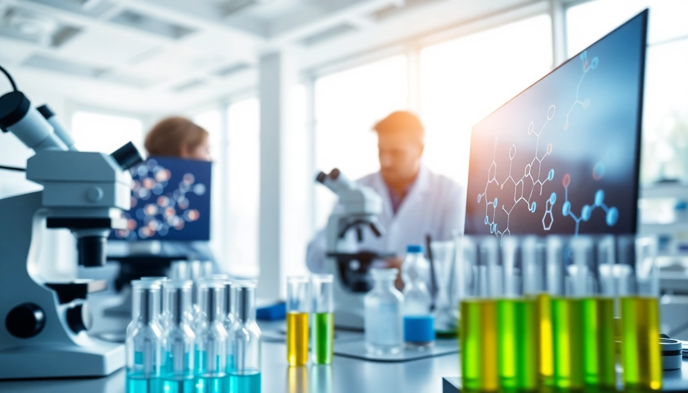 Analyze Peptides in a professional lab setting with researchers and advanced equipment.