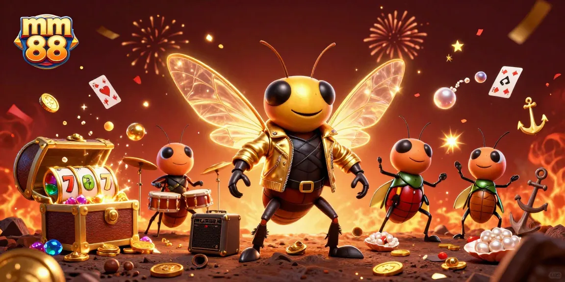 Experience the excitement of mm 88 with a vibrant 3D casino scene featuring dynamic characters and game elements.