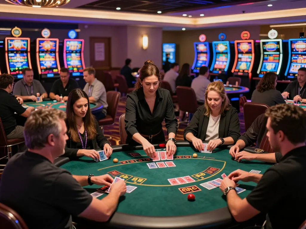 sapporo-dogscafe ambiance captured as players eagerly engaging at a blackjack table in a lively casino setting