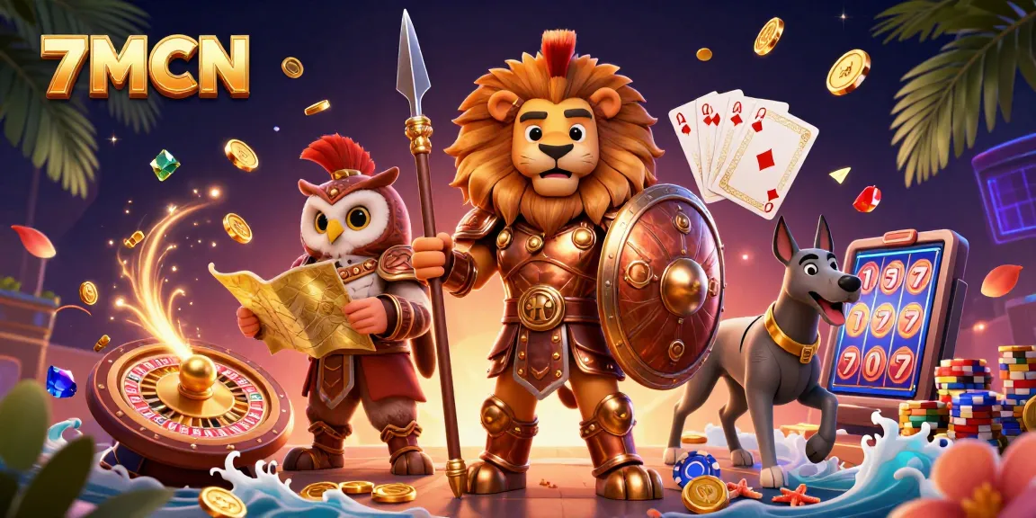 Engage with 7MCN's thrilling gaming dynamics featuring heroic characters and vibrant casino elements.