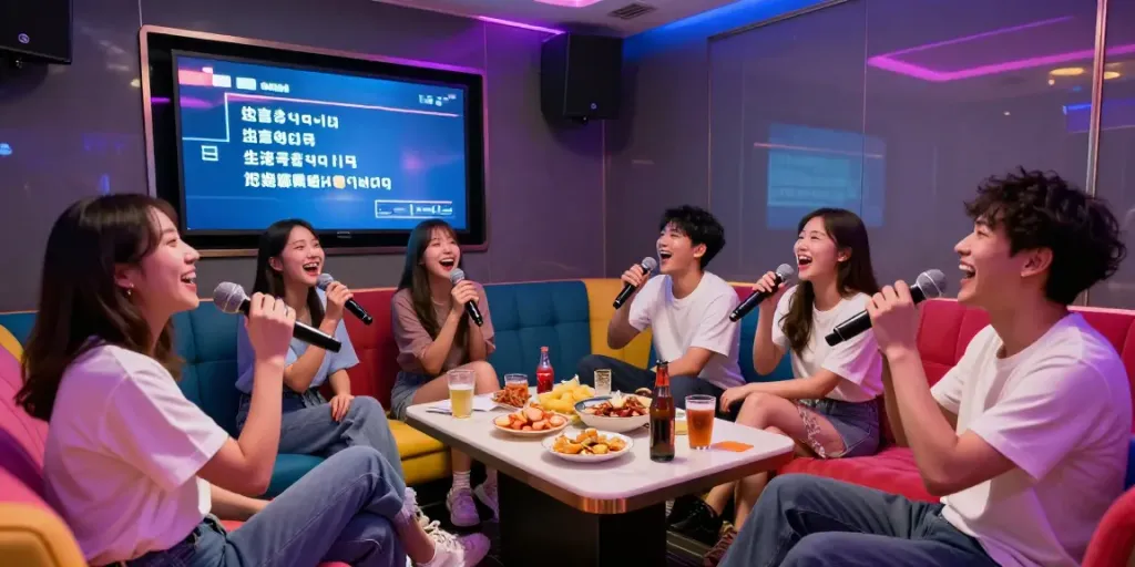 강남달토에서 친구들과 함께 노래 부르며 즐거운 시간을 보내는 모습